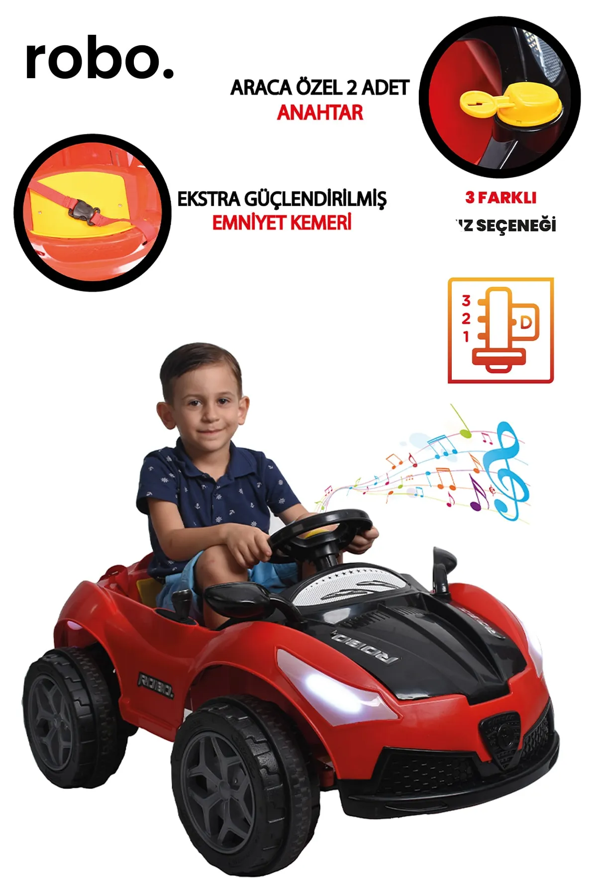 LAKİ TOYS 12V AKÜLÜ ARABA ANAHTARLI VİTESLİ KUMANDALI MÜZİK IŞIK KORNA