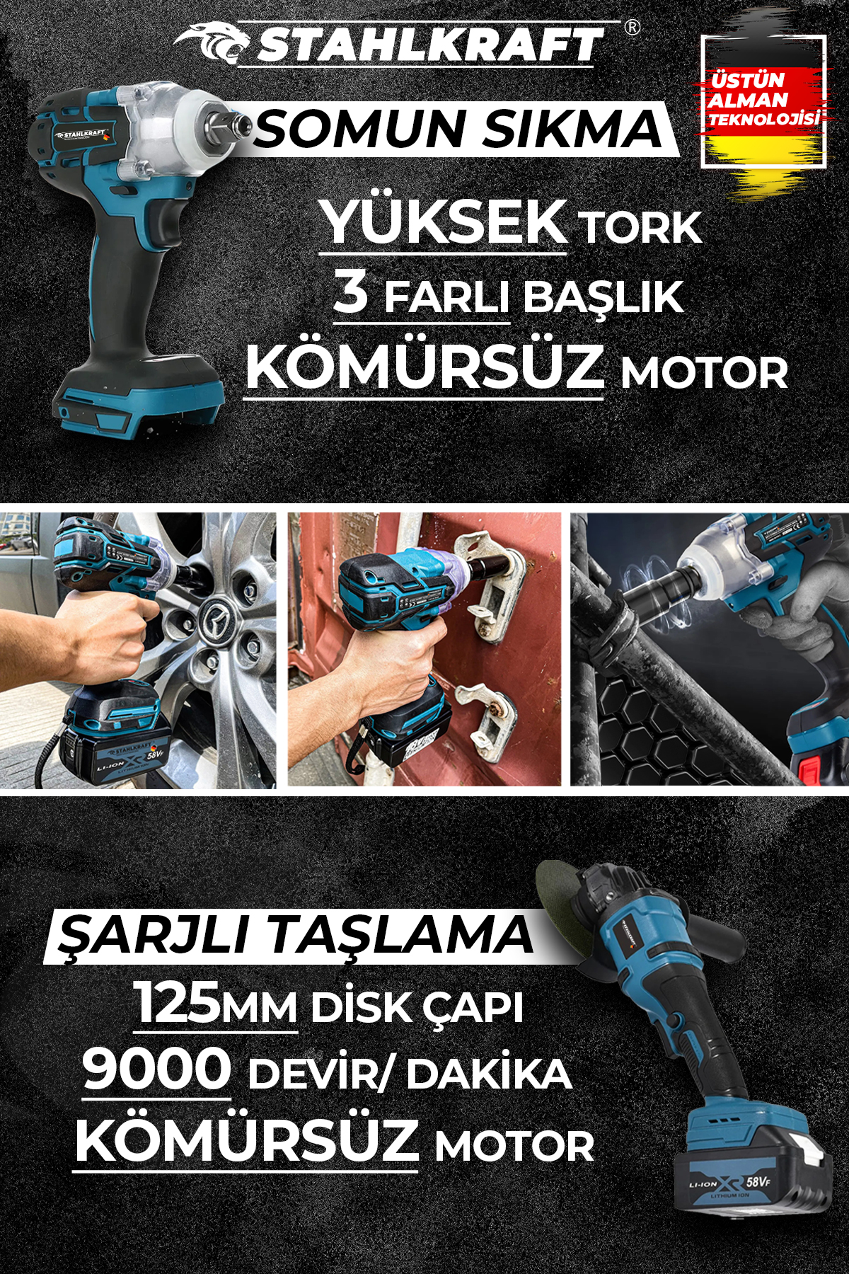 STAHLKAFT STH 9930 58vf  2'li Ultra Set Akülü Taşlama / Akülü Somun Sökme Matkap