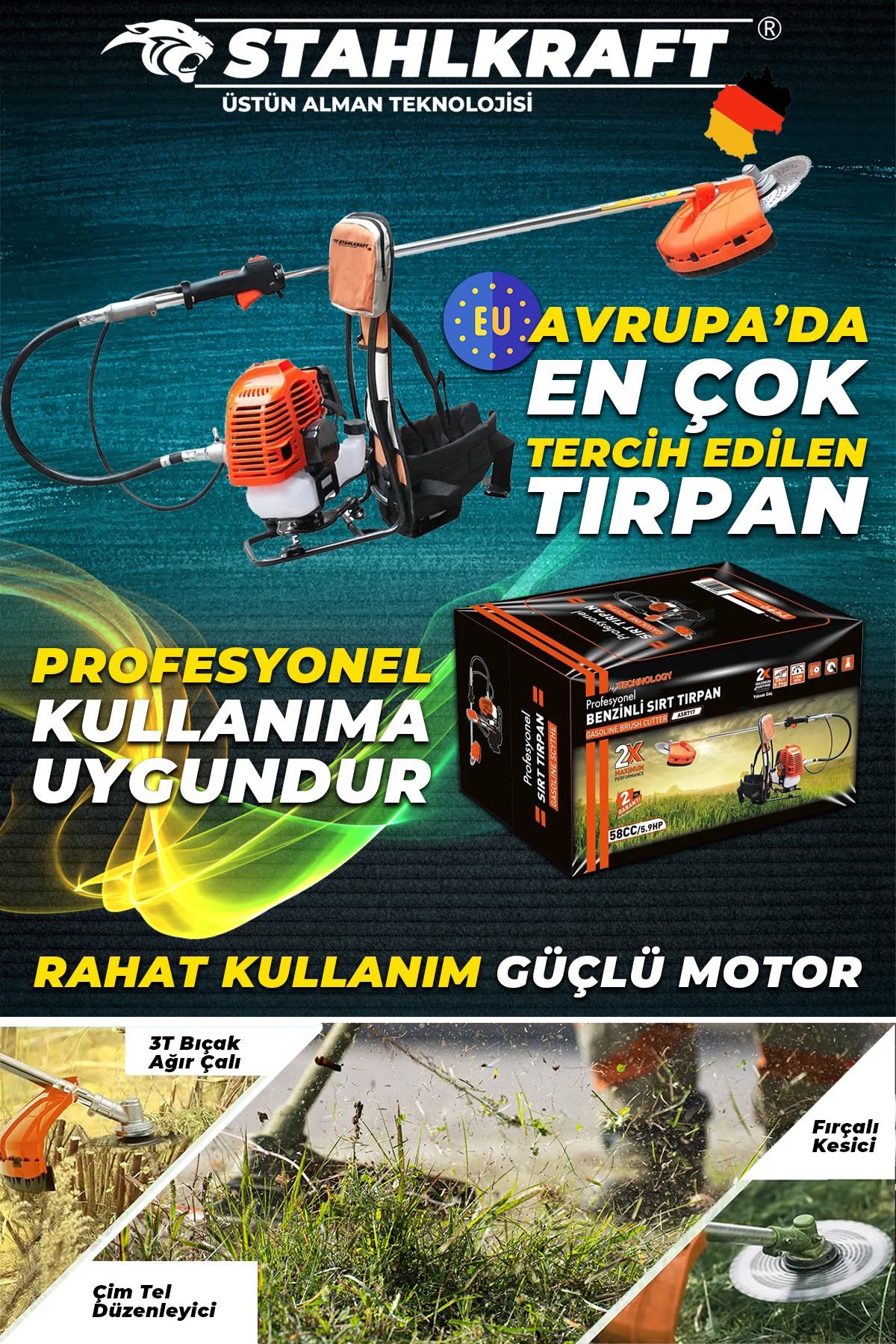 STAHLKRAFT STH 6182 11000rpm 5.9 Hp Sırt Tipi Benzinli Motorlu Ot Çalı Tırpan