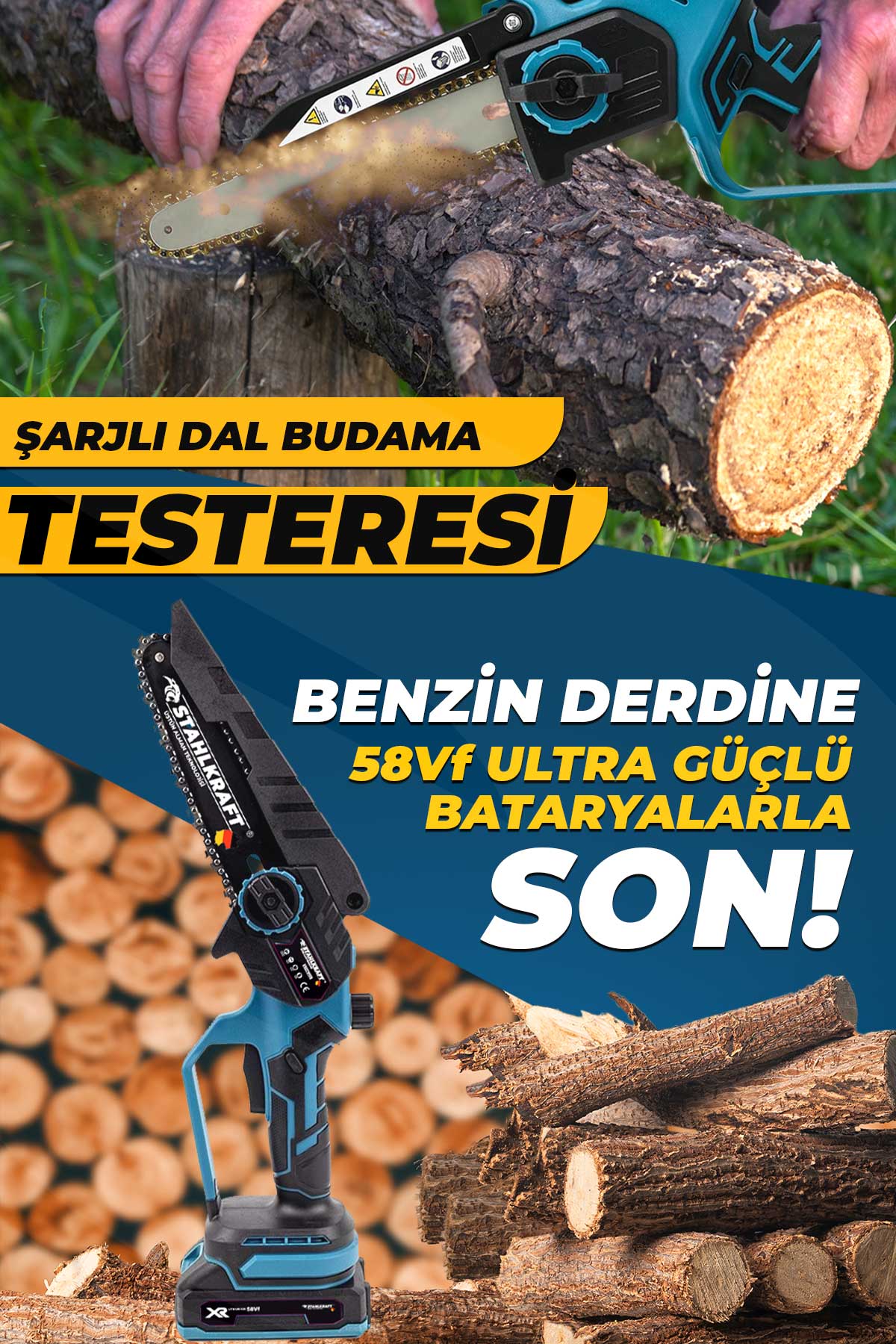 STAHLKRAFT STH 6322 58Vf Otomatik Yağlı 20 cm Pala Akülü Dal Budama Testeresi