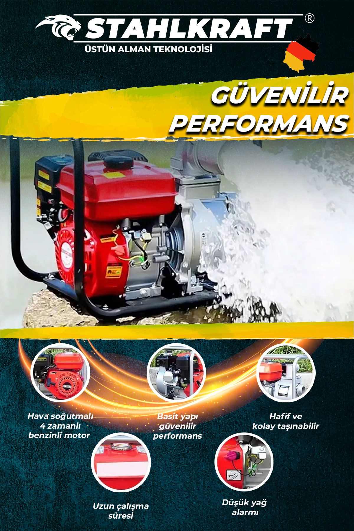 ASSUR STH 8972 3 Parmak Benzinli Su Motoru 6,5 Hp