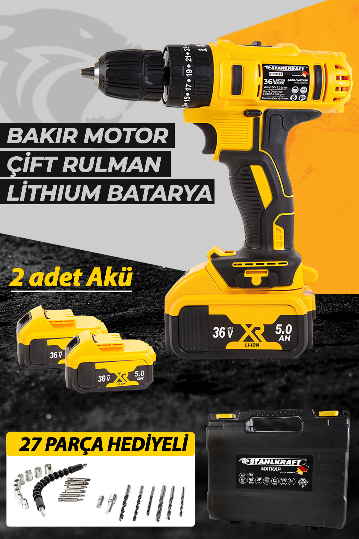 STAHLKRAFT Sth 9156 S  58vf Çift Akülü Li-ion Bataryalı Vidalama Matkap 27 Parça Hediyeli