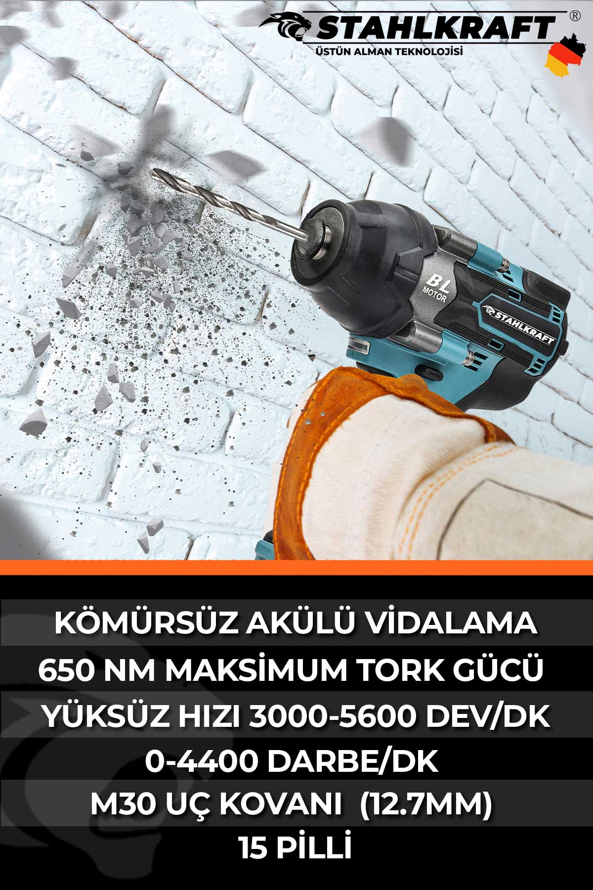 STAHLKRAFT STH 9280 Plus 700 Nm 58Vf 15 pil Akülü Kömürsüz Yüksek Tork Somun Sökme