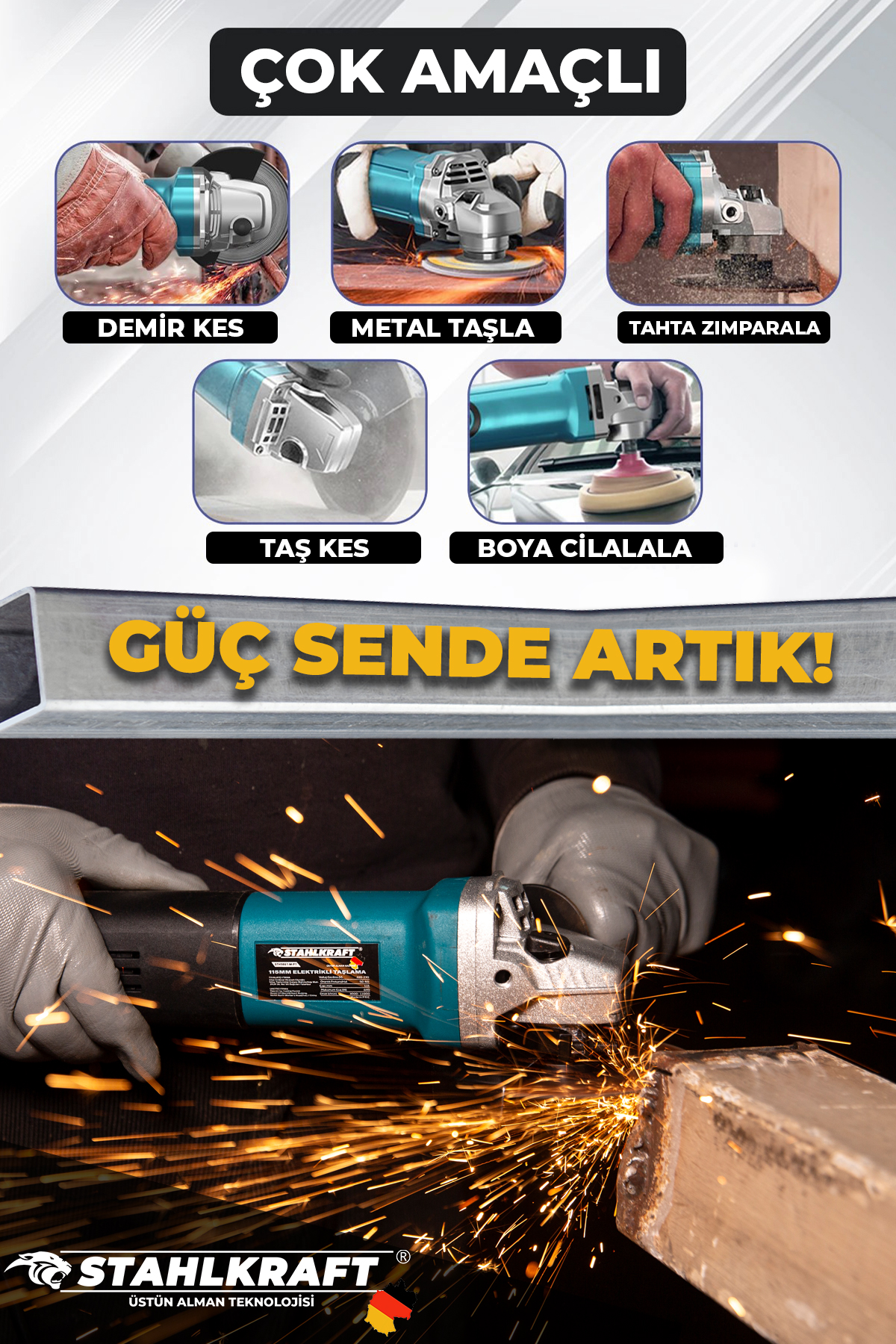 STAHLKRAFT STH 9849 550 W 125 Mm Bakır Sargılı Spiral Avuç Içi Taşlama