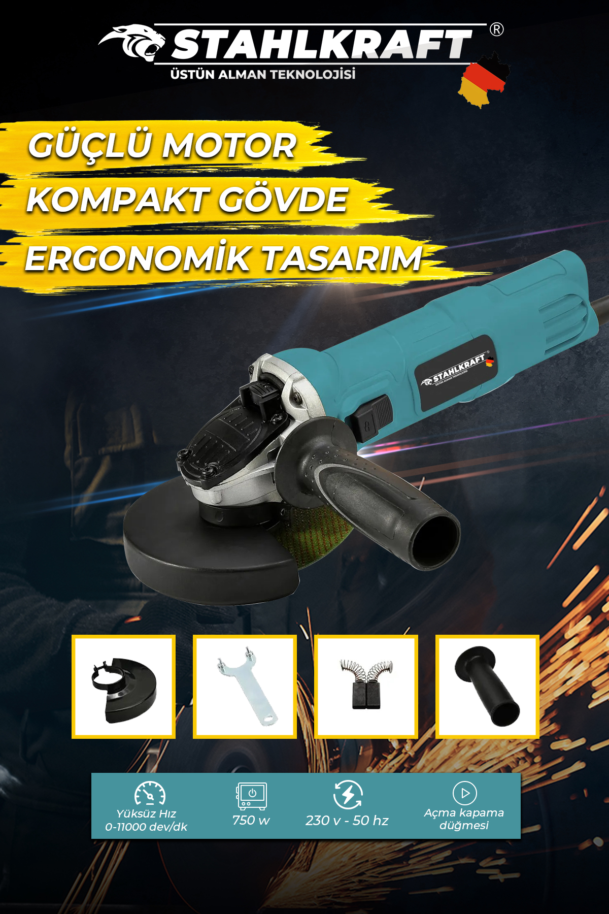 STAHLKRAFT STH 9863 720w 125mm Sjs Çift Metal Şanzıman Spiral Taşlama