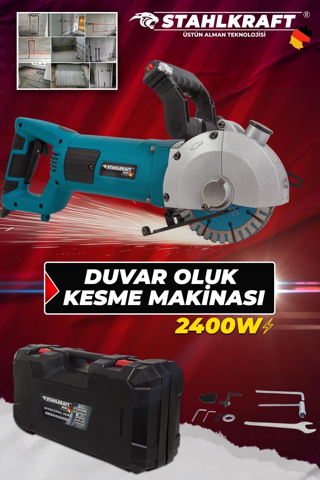 STAHLKRAFT STH 9904 M 2400w 125 Mm Lazerli Elektrikli Duvar Oluk Kesme Makinası