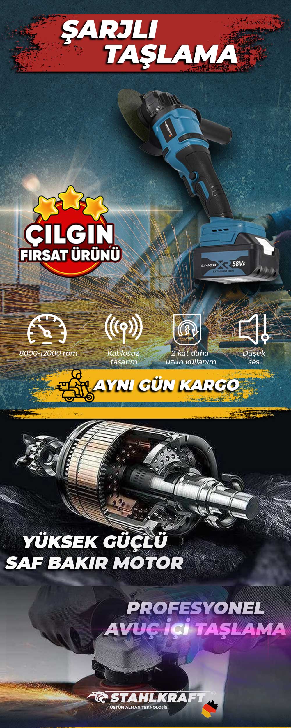 STAHLKRAFT STH 9946 58 VF 5 Lü MAX Plus Set Torklu Vidalama + Somun Sıkma + Hilti + Matkap + Taşlama + Daire Testere Yaprak