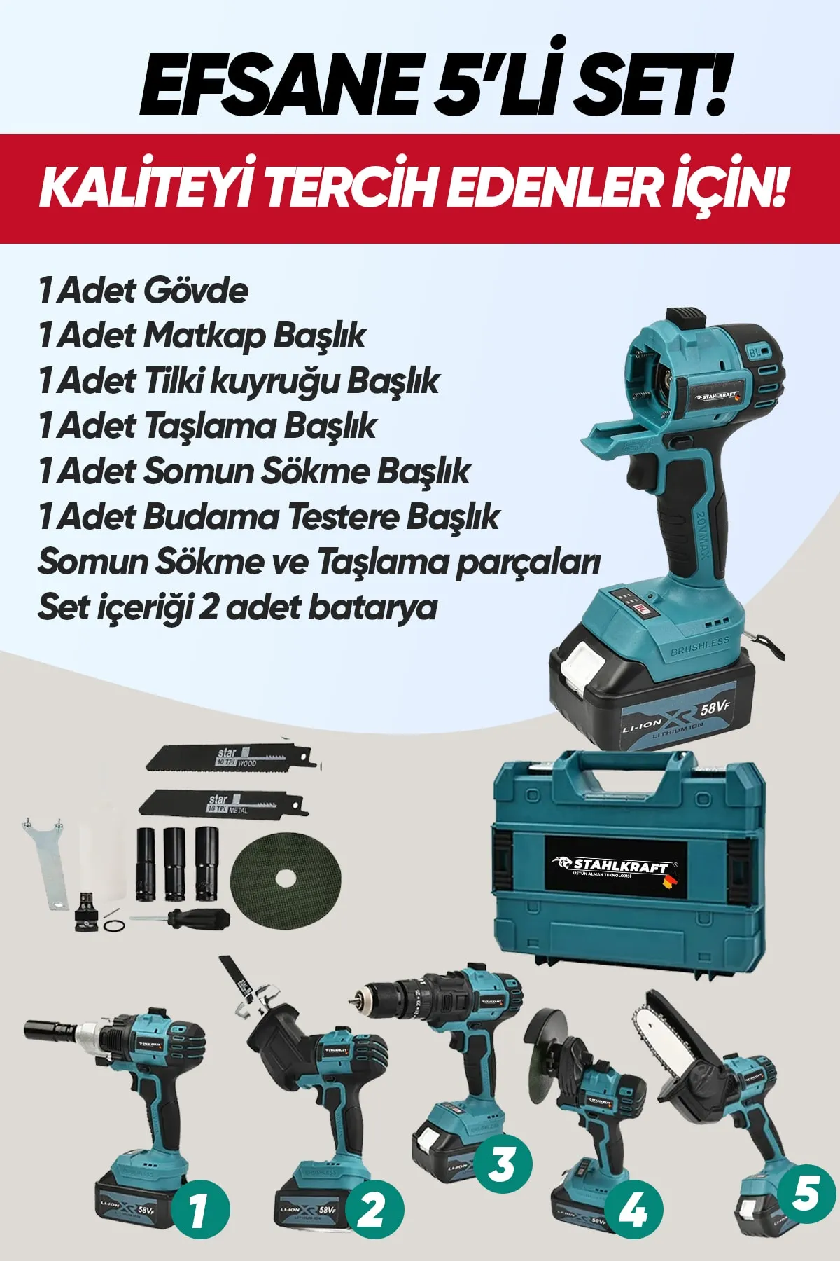 STAHLKRAFT Sth 9970 5 Li Multi Tool Şarjlı Matkap Testere Tilki Kuyruğu Taşlama Somun Sökme 58vf