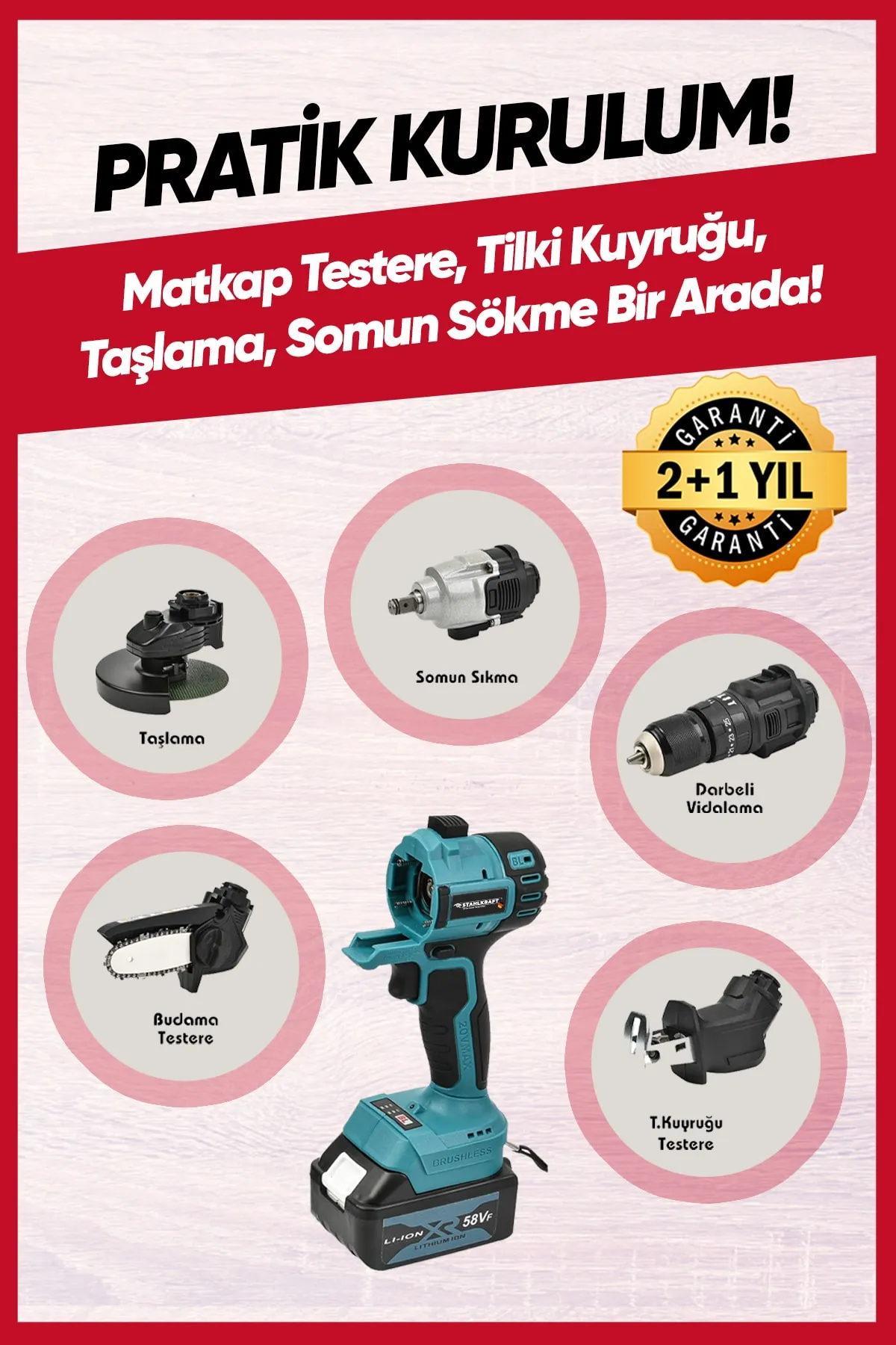 STAHLKRAFT Sth 9970 5 Li Multi Tool Şarjlı Matkap Testere Tilki Kuyruğu Taşlama Somun Sökme 58vf